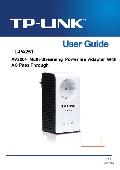 TP-Link TL-PA251 AV200+ Multi-Streaming Powerline Adapter User Guide - cover page