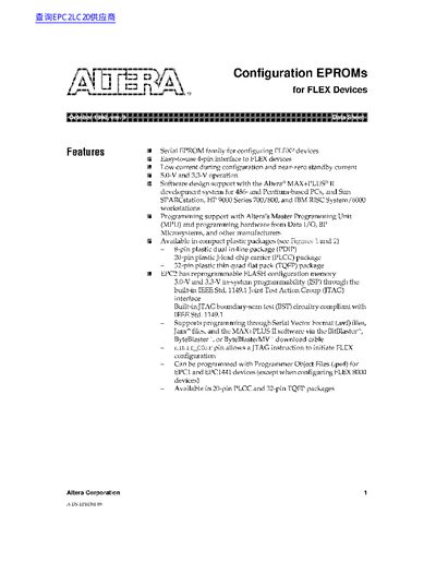 Altera Configuration EPROMs for FLEX Devices Data Sheet - cover page