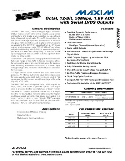 Maxim MAX1437 Octal 12‑Bit ADC Datasheet