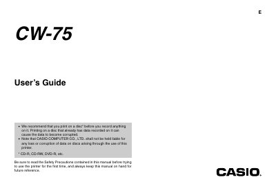 Casio CW-75 Disc Title Printer User's Guide - cover page