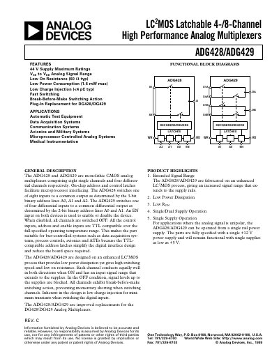 Analog Devices ADG428/ADG429 Product Handbook Rev C - cover page