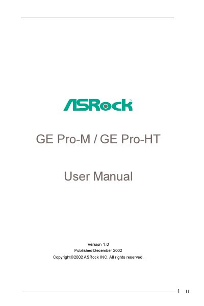 ASRock GE Pro-M / GE Pro-HT Motherboard User Manual - cover page