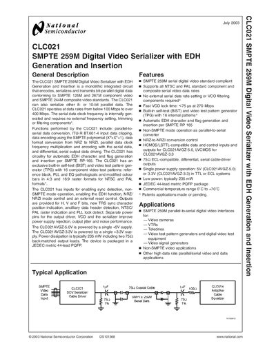 National Semiconductor CLC021 Datasheet - cover page