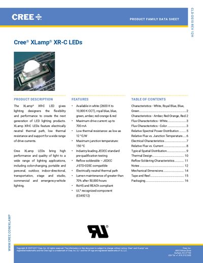 Cree XLamp XR-C LED Product Family Data Sheet - cover page