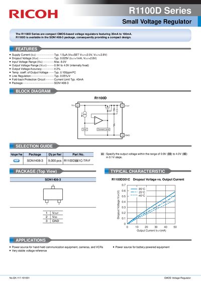 Ricoh R1100D Series Small Voltage Regulator Datasheet - cover page