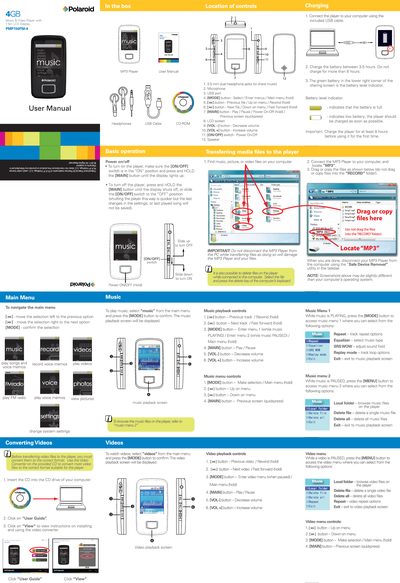 Polaroid PMP150FM-4 Music & Video Player User Manual - cover page