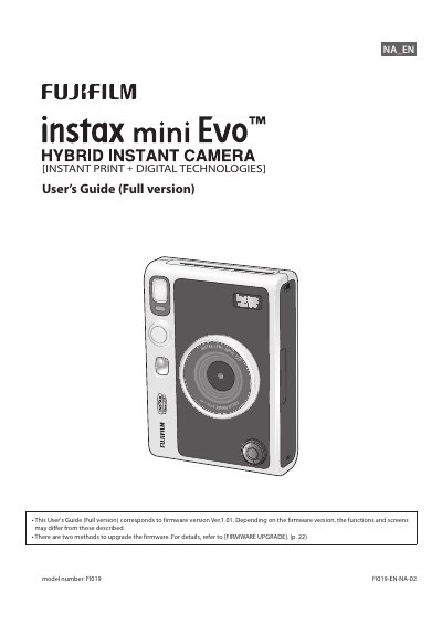 FUJIFILM instax mini EVO Digital Camera User's Guide - cover page