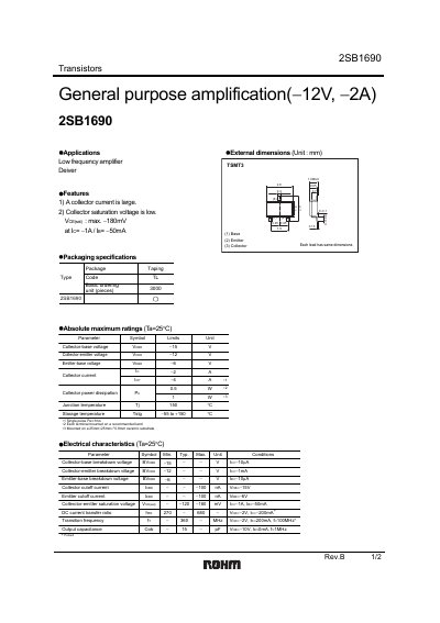 ROHM 2SB1690 Transistor Datasheet - cover page