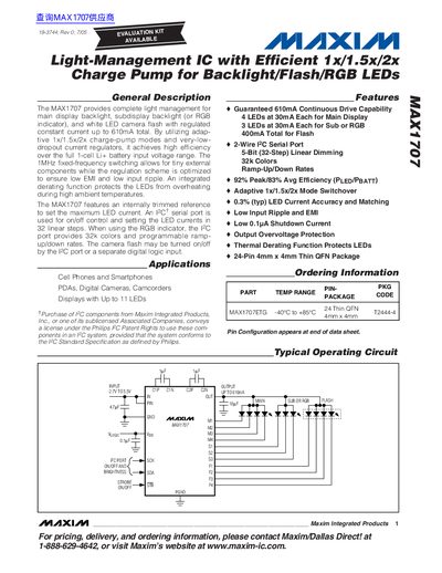 MAX1707 Light-Management IC Datasheet - cover page