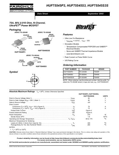 FAIRCHILD HUF75545P3 HUF75545S3 HUF75545S3S Manual