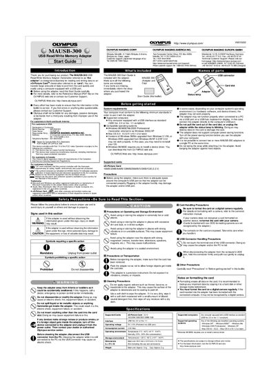 Olympus MAUSB-300 USB Read/Write Memory Adapter Start Guide - cover page