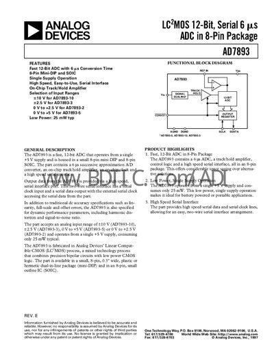 Analog Devices AD7893 Datasheet - cover page
