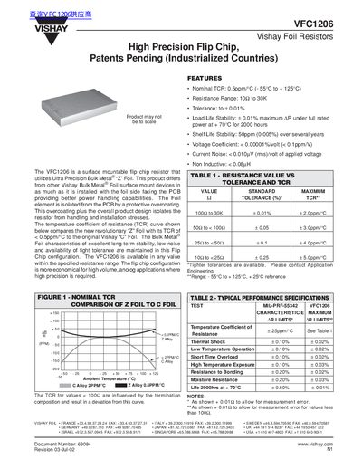 Vishay VFC1206 High Precision Flip Chip Resistor Datasheet - cover page