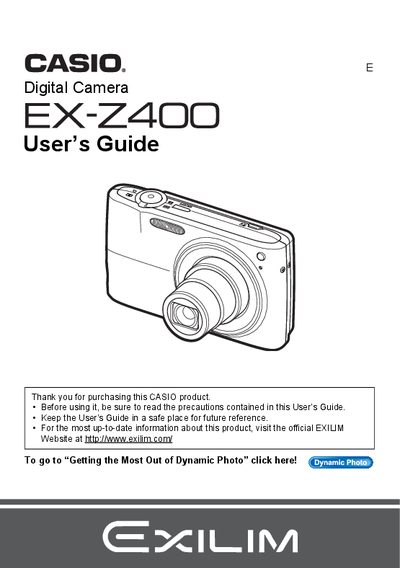 Casio EX-Z400 Digital Camera User's Guide - cover page