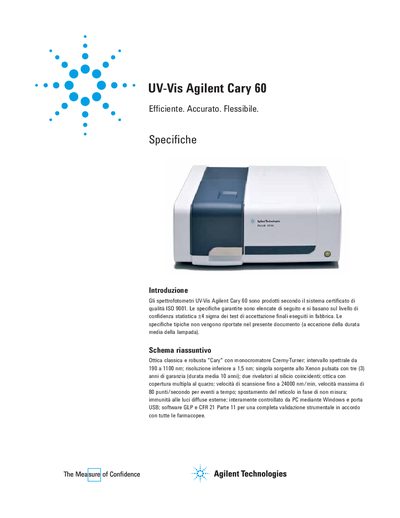 Agilent Cary 60 UV-Vis Spectrophotometer Specifications - cover page