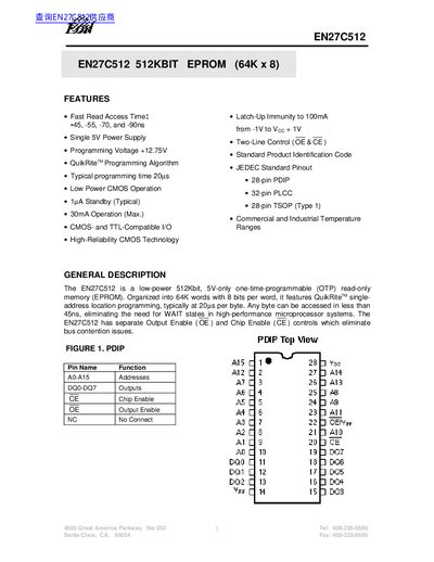 EON EN27C512 512Kbit EPROM Datasheet - cover page