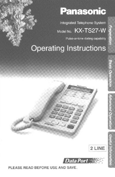 Panasonic KX-TS27-W Integrated Telephone Operating Instructions - cover page