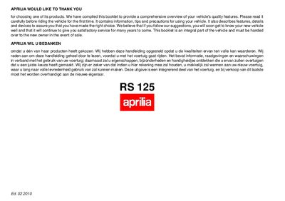 Aprilia RS 125 Euro2 UK-NL MY2010 User Manual - cover page
