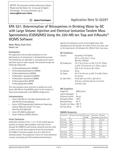 Varian 220-MS Application Note EPA 521 Nitrosamines Analysis