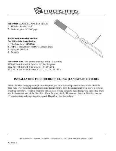 Fiberstars FiberStix Landscape Fixture Installation Guide - cover page
