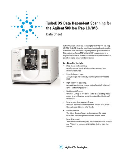 Agilent 500 Ion Trap LC/MS TurboDDS Data Sheet - cover page