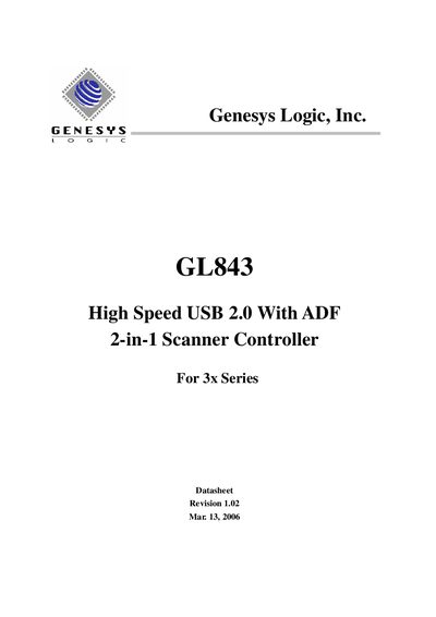 Genesys Logic GL843 Scanner Controller Datasheet