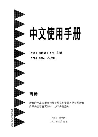 Intel 875P Socket 478 Motherboard User Manual - cover page