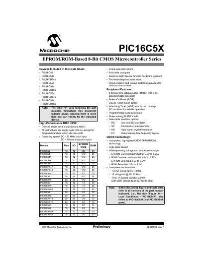 MICROCHIP EPROM/ROM-Based 8-Bit CMOS Microcontroller Series Manual - cover page