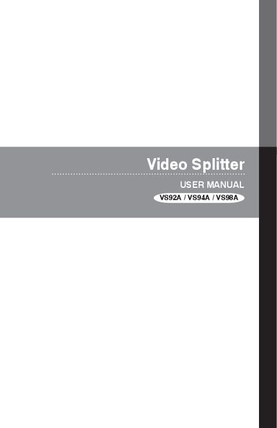 ATEN VS92A / VS94A / VS98A Video Splitter User Manual - cover page
