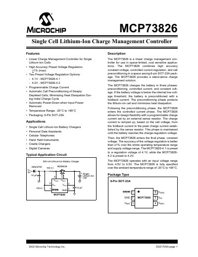 Microchip MCP73826 Charge Management Controller Handbook - cover page