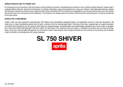 Aprilia SL 750 Shiver User Manual - cover page