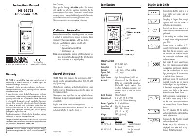 Hanna Instruments HI 93733 Ammonia ISM Instruction Manual - cover page