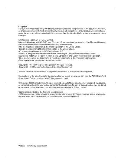 Fujitsu LifeBook User Manual - cover page