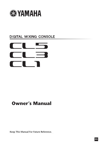 Yamaha CL5/CL3/CL1 Digital Mixing Console Owner's Manual - cover page
