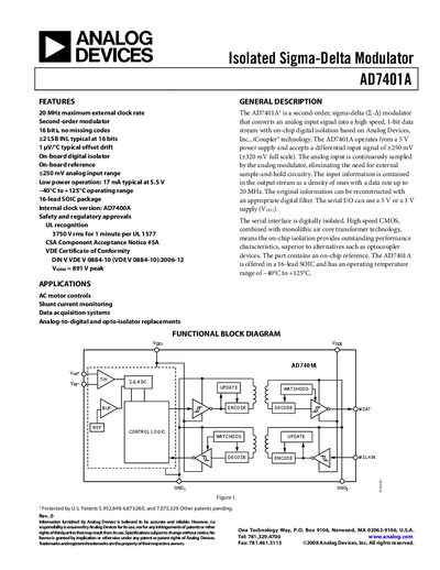 Analog Devices AD7401A Datasheet - cover page