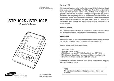 STP-102S / STP-102P Roll Printer Operator's Manual - cover page