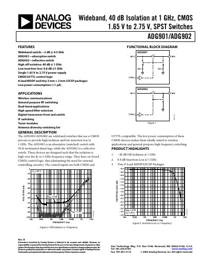 Analog Devices ADG901/ADG902 Wideband Switch Datasheet Rev B - cover page