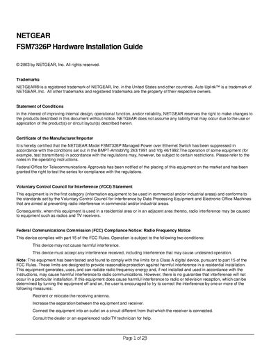 NETGEAR FSM73226P Installation Guide - cover page