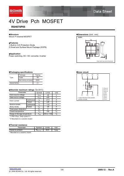 ROHM RSH070P05 Datasheet - cover page