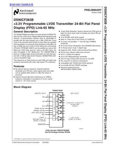 National semiconductor DS90CF383B +3.3V Programmable LVDS Transmitter 24-Bit Flat Panel Display handbook