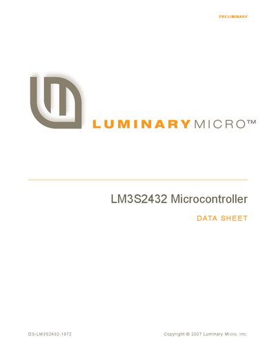 Luminary Micro LM3S2432 Microcontroller Datasheet - cover page