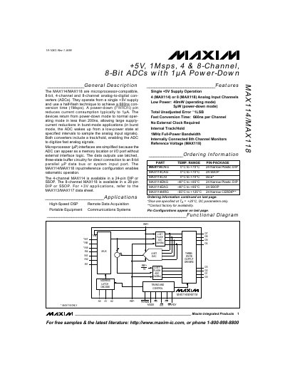 Maxim MAX114/MAX118 8‑Bit ADC Datasheet