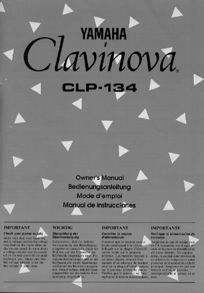 Yamaha CLP-134 Clavinova Owner's Manual - cover page