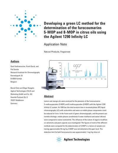 Agilent Developing a green LC method for the determination of the furocoumarins 5-MOP 8-MOP in citrus oils using the Agilent 1290 Infinity LC Manual - cover page