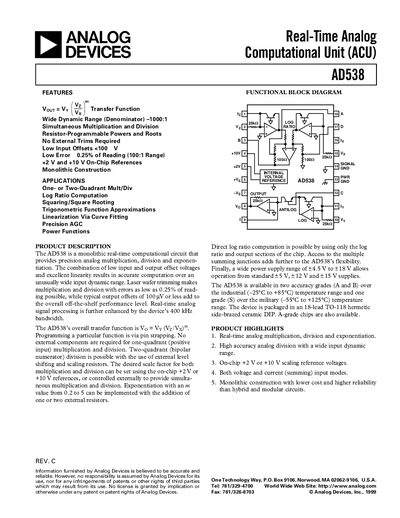 Analog Devices AD538 Datasheet - cover page