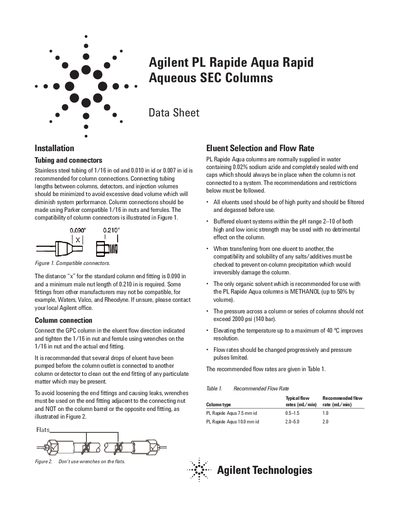 Agilent PL Rapide Aqua Aqueous SEC Columns Datasheet - cover page