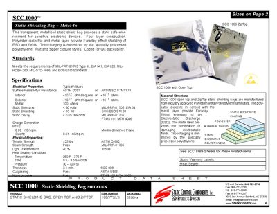 Static Control Components SCC 1000 Static Shielding Bag Datasheet
