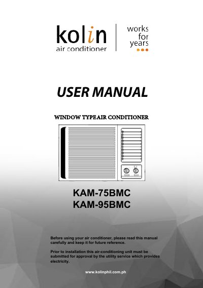 Kolin KAM-75BMC KAM-95BMC Window/Wall Type Room Air Conditioner User Manual - cover page