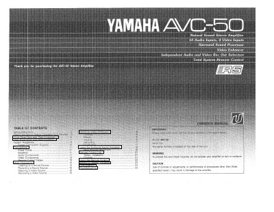 Yamaha AVC-50 Stereo Amplifier Owner's Manual - cover page