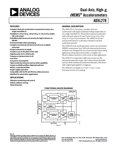 Analog Devices ADXL278 Accelerometer Datasheet - cover page